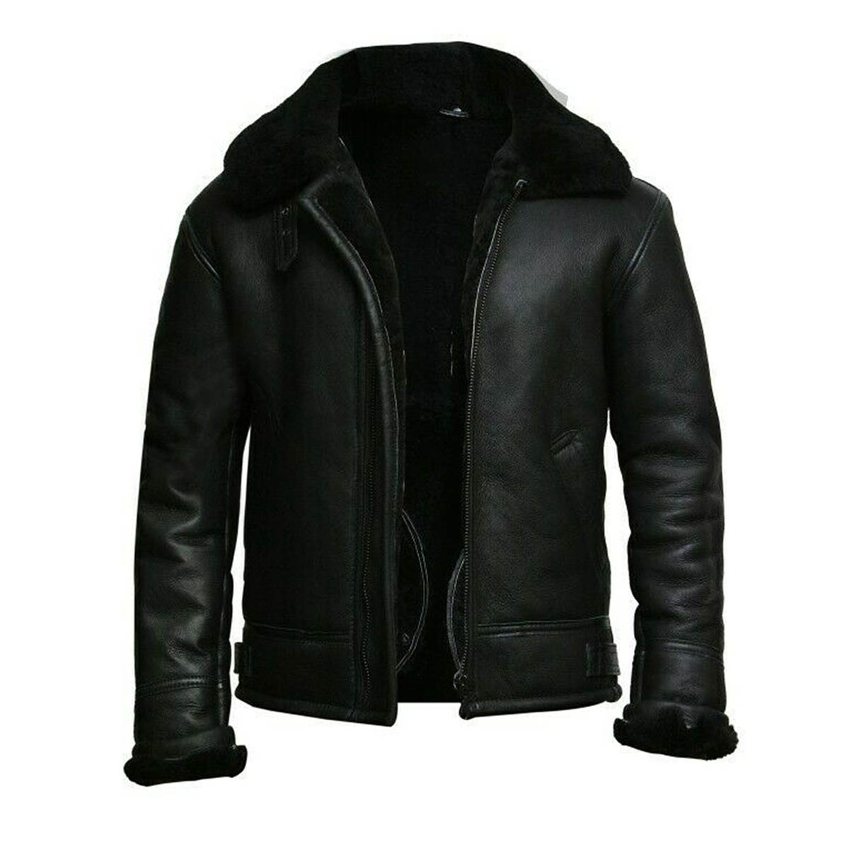 MEN'S FUR COLLAR BLK B3 BOMBER JACKET