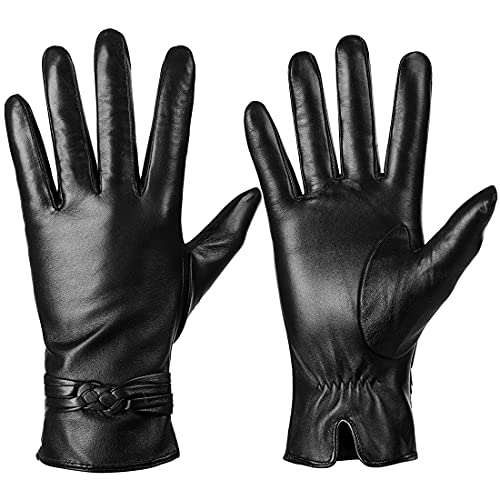 WOMENS WINTER LEATHER BLK GLOVES